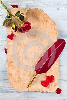 Frame of ancient paper and hearts.