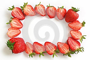 Frame of appetizing strawberries on a white background