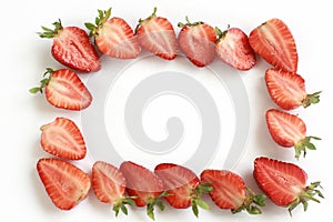 Frame of appetizing strawberries on a white background