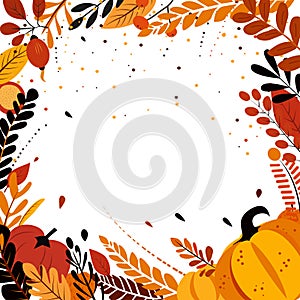 Frame of autumn leaves and pumpkins with place for text. Vector design for Thanksgiving, autumn cards