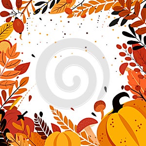 Frame of autumn leaves and pumpkins with place for text. Vector design for Thanksgiving, autumn cards