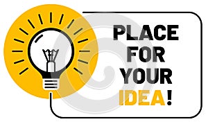 Frame background with shiny light bulb, copy space for your idea