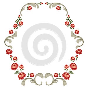 Frame with baroque flowers. Beautiful decorative vintage plants and leaves.