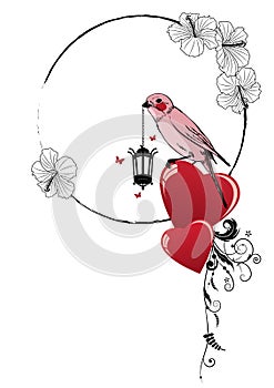 Frame with bird, lamp and heart