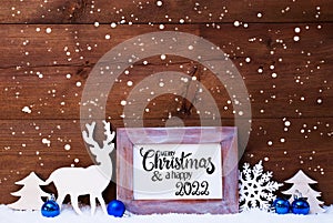 Frame, Blue Ball, Tree, Snow, Snowflakes, Merry Christmas And A Happy 2022