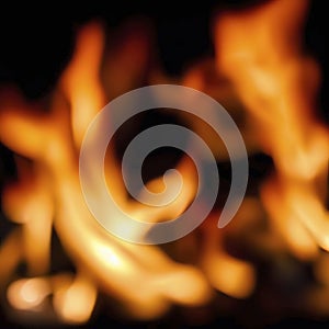 Frame of blurred bright burning hot fire flames against black background