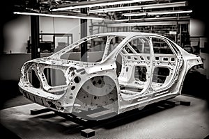 frame and body for manufacture of new cars in workshop of automobile industry