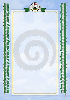Frame and Border with flag and coat of arms Nigeria. 3d illustration