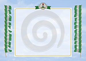 Frame and Border with flag and coat of arms Nigeria. 3d illustration