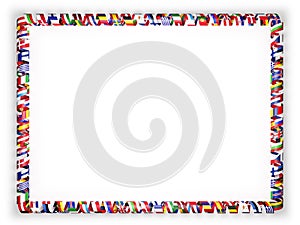 Frame and border of ribbon with flags of all countries of the European Union. 3d illustration