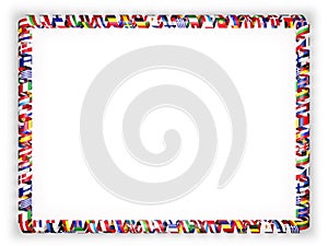 Frame and border of ribbon with flags of all countries of the European Union. 3d illustration photo