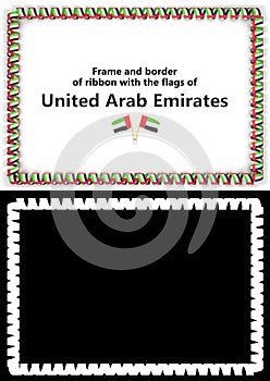 Frame and border of ribbon with the United Arab Emirates flag for diplomas, congratulations, certificates. Alpha channel. 3d illus