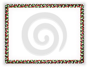 Frame and border of ribbon with the United Arab Emirates flag, edging from the golden rope. 3d illustration