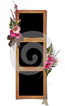 The frame with a bouquet of flowers hollyhocks.