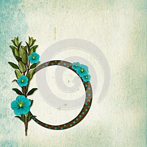 Frame with bouquet on old grunge background