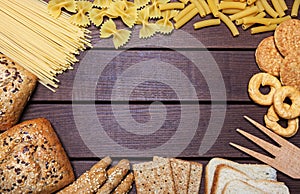 Frame with bread, pasta and carbohydrates