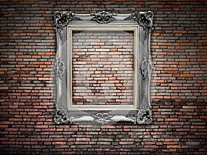 Frame on brick grunge wall background