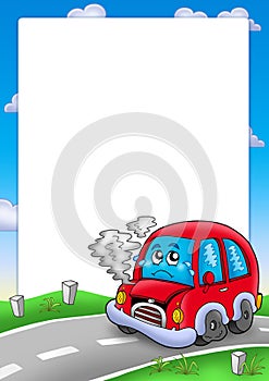 Frame with broken cartoon car