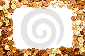 Frame, buillt from coins, white background, mockup