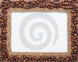 Frame of burlap and coffee beans