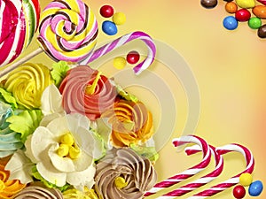 Frame of cakes and sweets.