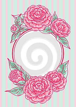 Frame with camellia flowers. Beautiful decorative plants.