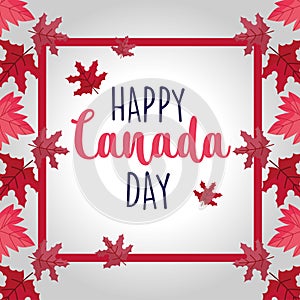 Frame canadian maple leaves of happy canada day vector design