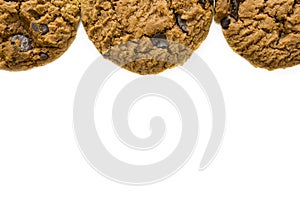 Frame of chocolate chip cookie isolated on white background with copy space
