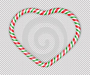 Frame christmas candy cane. Christmas heart stick. Traditional realistic xmas candy and red, green, white stripes. Santa