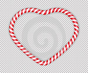 Frame christmas candy cane. Christmas heart stick. Traditional realistic xmas candy and red, white stripes. Santa