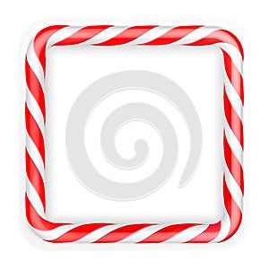 Frame christmas candy cane. Christmas stick. Traditional realistic xmas candy and red, white stripes. Santa caramel cane