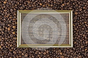 Frame coffee bean with pictures beautiful background view from side wooden table. The concept