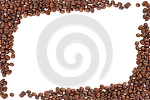 Frame of coffee beans on white