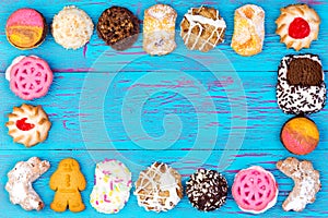 Frame of colorful assorted cookies or biscuits