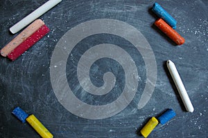 Frame colorful chulk on black chulk board with space for add text. Mockup