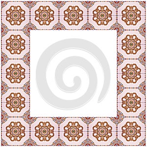 Frame composition of typical maroccan wall decorations with colored ceramic tiles called azulejos with a geometric design
