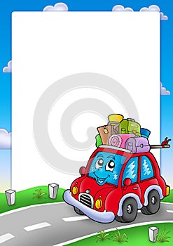Frame with cute car and baggage photo