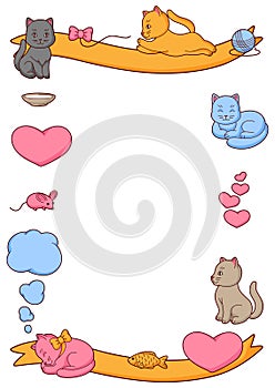 Frame with cute kawaii cats. Fun animal illustration.
