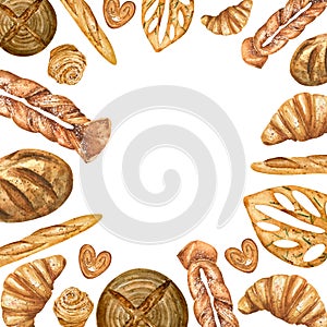 Frame of different types of bread and pastry