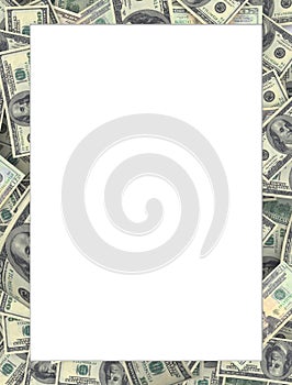 Frame of Dollar 100 banknotes, white background