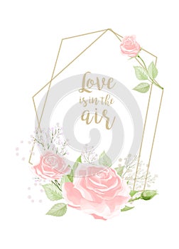 The frame with the elegant wild pink roses for Spring Season greeting postcard