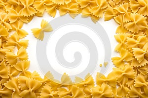 Frame of Farfalle noodles at white background
