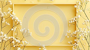 frame featuring a light yellow background adorned with delicate white flowers on the sides, adding a touch of elegance