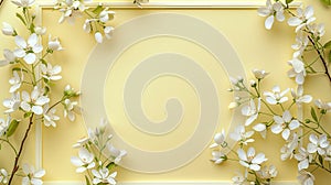 frame featuring a light yellow background adorned with delicate white flowers on the sides, adding a touch of elegance