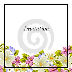 Frame of a few flowers. For design of cards, invitations, greeting for birthday, wedding, party, holiday, celebration, Valentine`