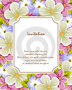 Frame of a few flowers. For design of cards, invitations, greeting for birthday, wedding, party, holiday, celebration, Valentine`