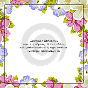 Frame of a few flowers. For design of cards, invitations, greeting for birthday, wedding, party, holiday, celebration, Valentine`