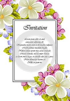 Frame of a few flowers. For design of cards, invitations, greeting for birthday, wedding, party, holiday, celebration, Valentine`