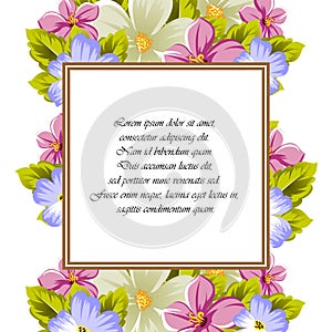 Frame of a few flowers. For design of cards, invitations, greeting for birthday, wedding, party, holiday, celebration, Valentine`