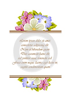 Frame of a few flowers. For design of cards, invitations, greeting for birthday, wedding, party, holiday, celebration, Valentine`